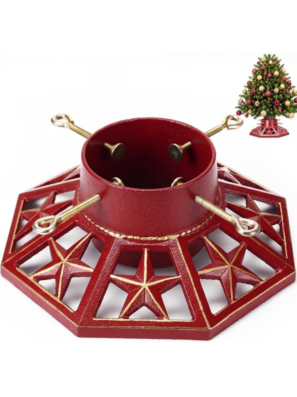 Cinnvoice Red Christmas Tree Stand for Real Trees Xmas Tree Holder